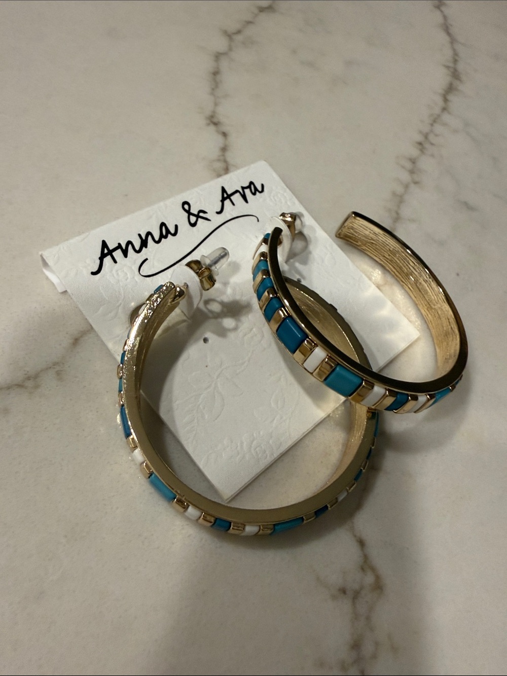 Anna & Ava Gold-Tone Hoop Earrings with Turquoise and White Inlay